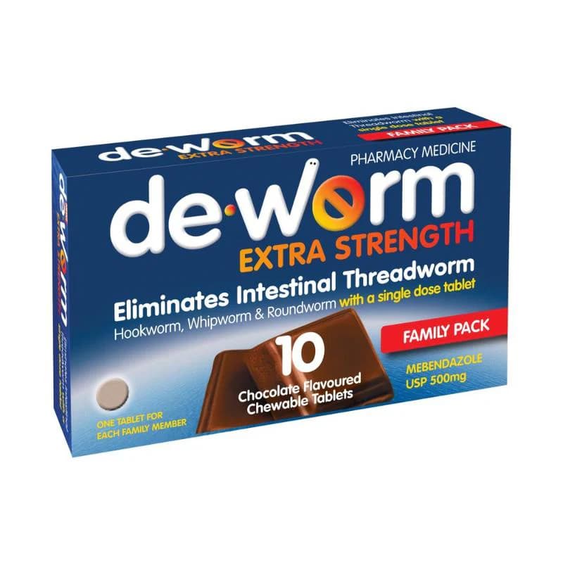 De-Worm Extra Strength Chocolate 500mg Family Pack Tablets 10s