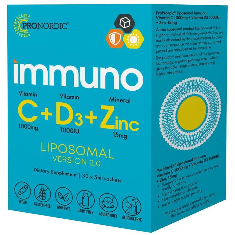 ProNordic Liposomal Immuno C + D3 + Zinc Sachets 30s